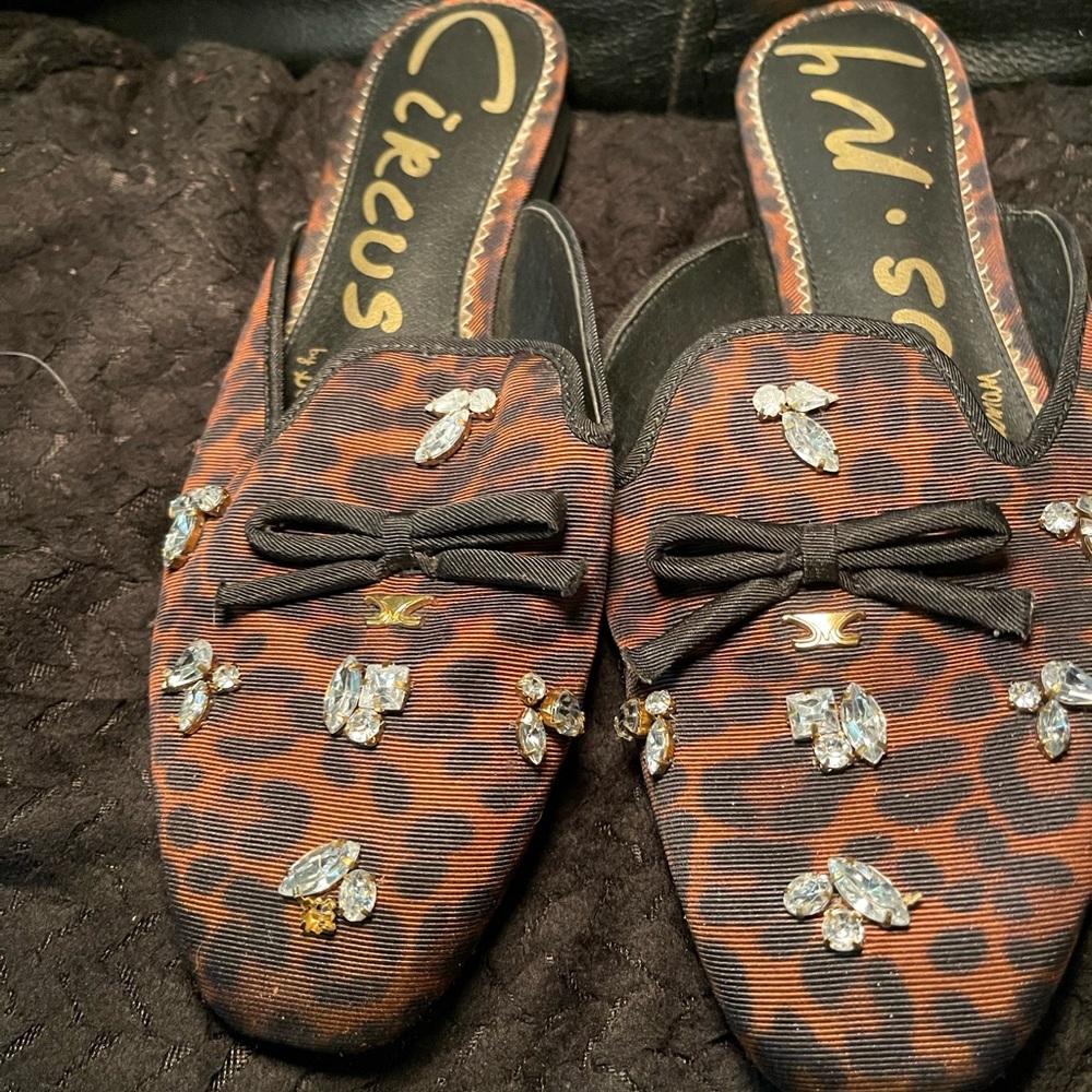 Circus by Sam Edelman Leopard-Print Embellished Slip-On Mules in Brown and Black